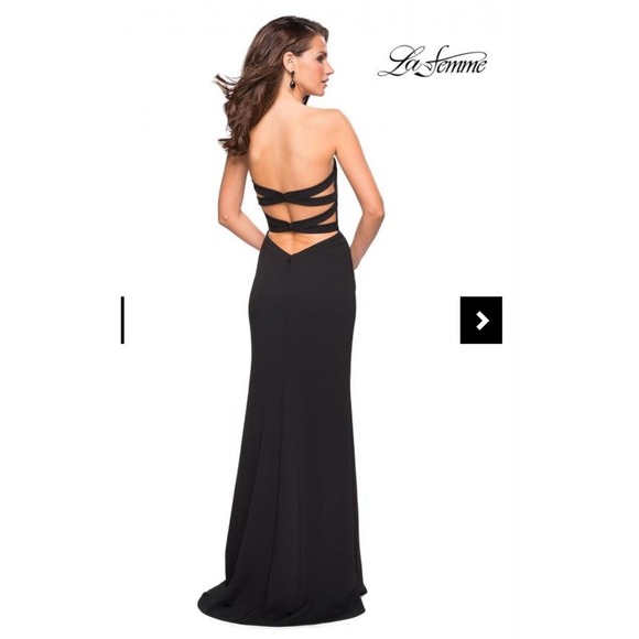 La Femme Strapless Gown Formal Dress Slit Back Detail Black‎ Size 12 - Picture 4 of 16